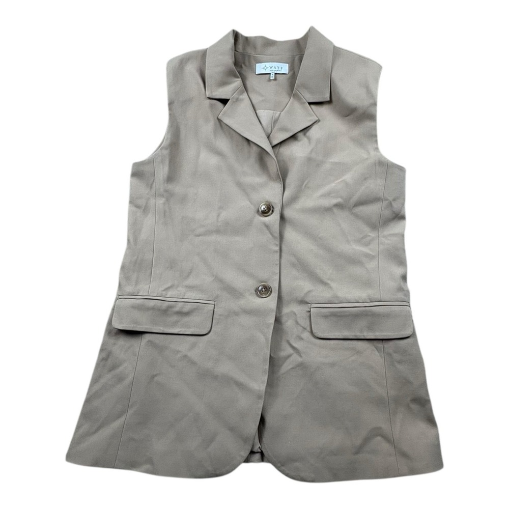 WAYF Sleeveless Blazer Vest Tan Button Front Women's Small Longline